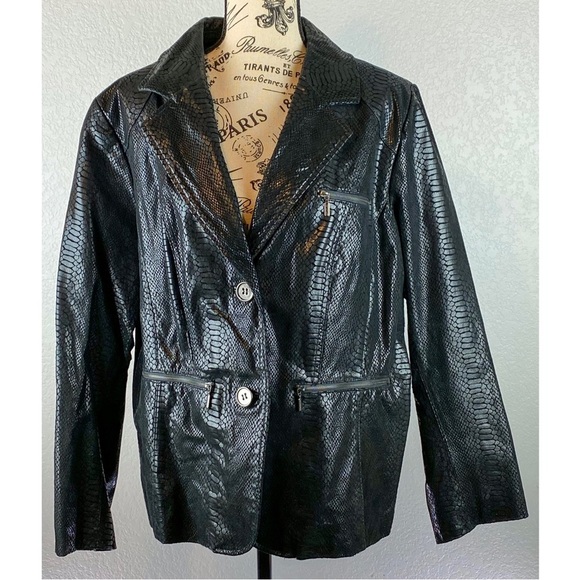 Bradley Bayou Leather Reptile Print Jacket, size Large - Picture 3 of 11
